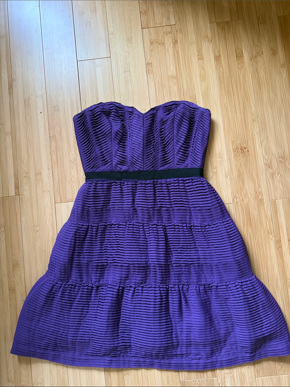 BCBG Maxazria Strapless Purple Tiered Party Dress
